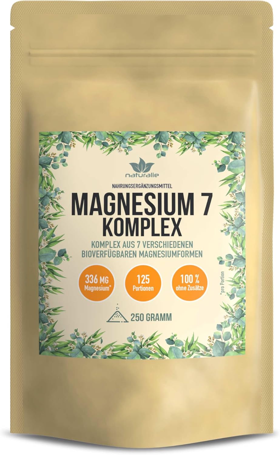 Magnesium Komplex mit B6 & Zink – naturalie® Magnesium Powder in Complex 7 Magnesium Forms Bioavailable 336 mg Elementary Magnesium (per 2 g) Laboratory Tested without Unnecessary Additives 250 g