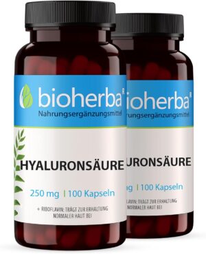 Magnesium 250 mg – BIOHERBA PZN 17190849 Hyaluron Capsules - Pack of 200 with 250 mg Hyaluronic Acid and Vitamin B2