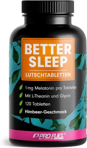 Schlaf-Magnesium mit Melatonin – Natürlich einschlafen & durchschlafen – Melatonin Lozenges, 120 x Delicious Raspberry Flavour, Optimal High Dose, with Bioactive Melatonin, L-Theanine, Glycine and Vitamin B6, Sugar-Free, 100% Vegan, Supply for 8 Months