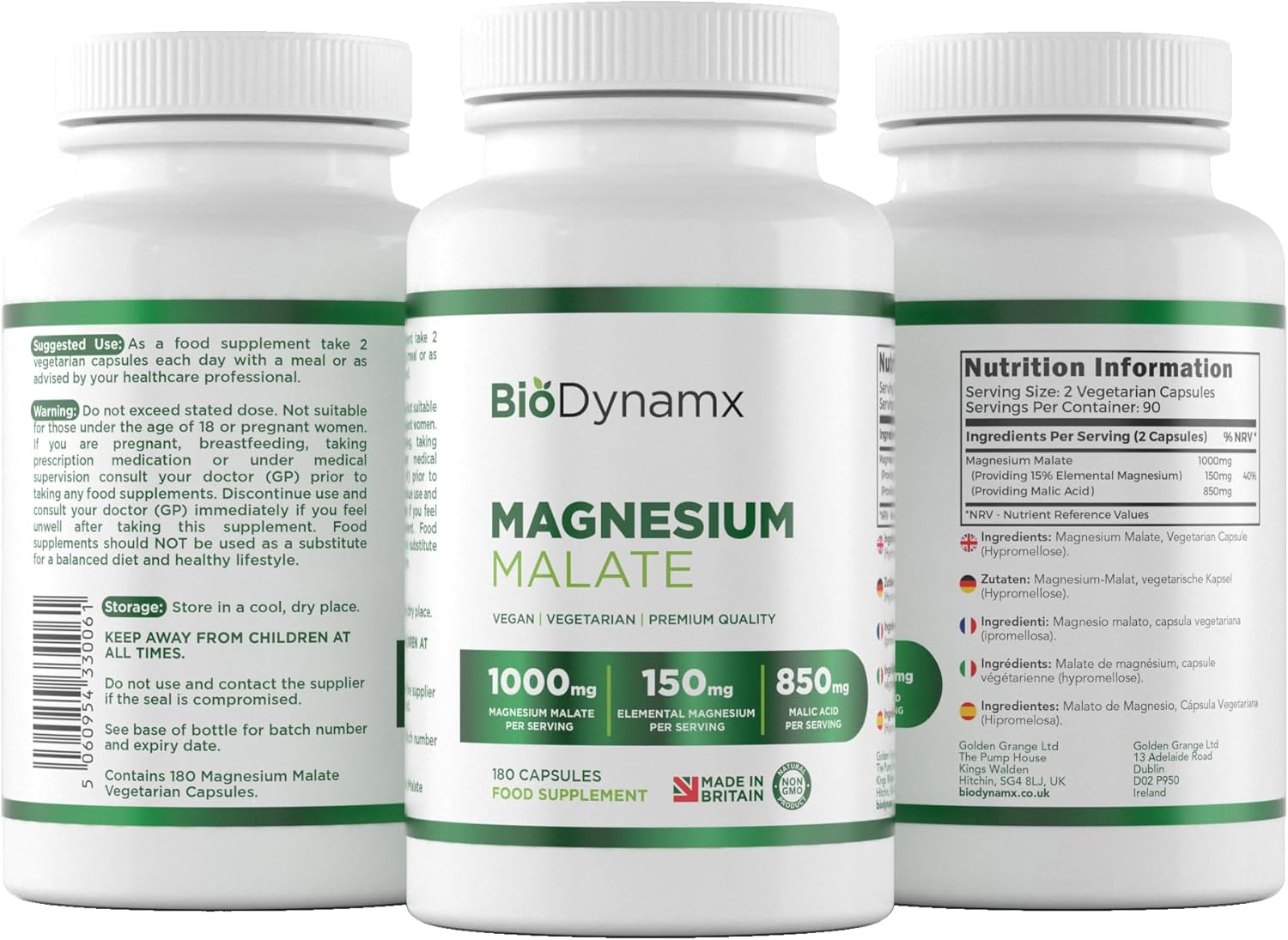 Magnesium 400 mg – Magnesium Malate | 180 Magnesium Malate Capsules - 1000 mg per Serving | High Dose GMO, Gluten and Allergen-free – Bild 4