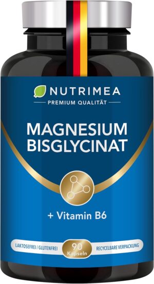 Schlaf-Magnesium mit Melatonin – Natürlich einschlafen & durchschlafen – Magnesium Bisglycinate (Glycinate) + Vitamin B6 | Premium Magnesium Bisglycinate - Optimal Bioavailability - Magnesium Glycinate Capsules High Dose 100% Vegan