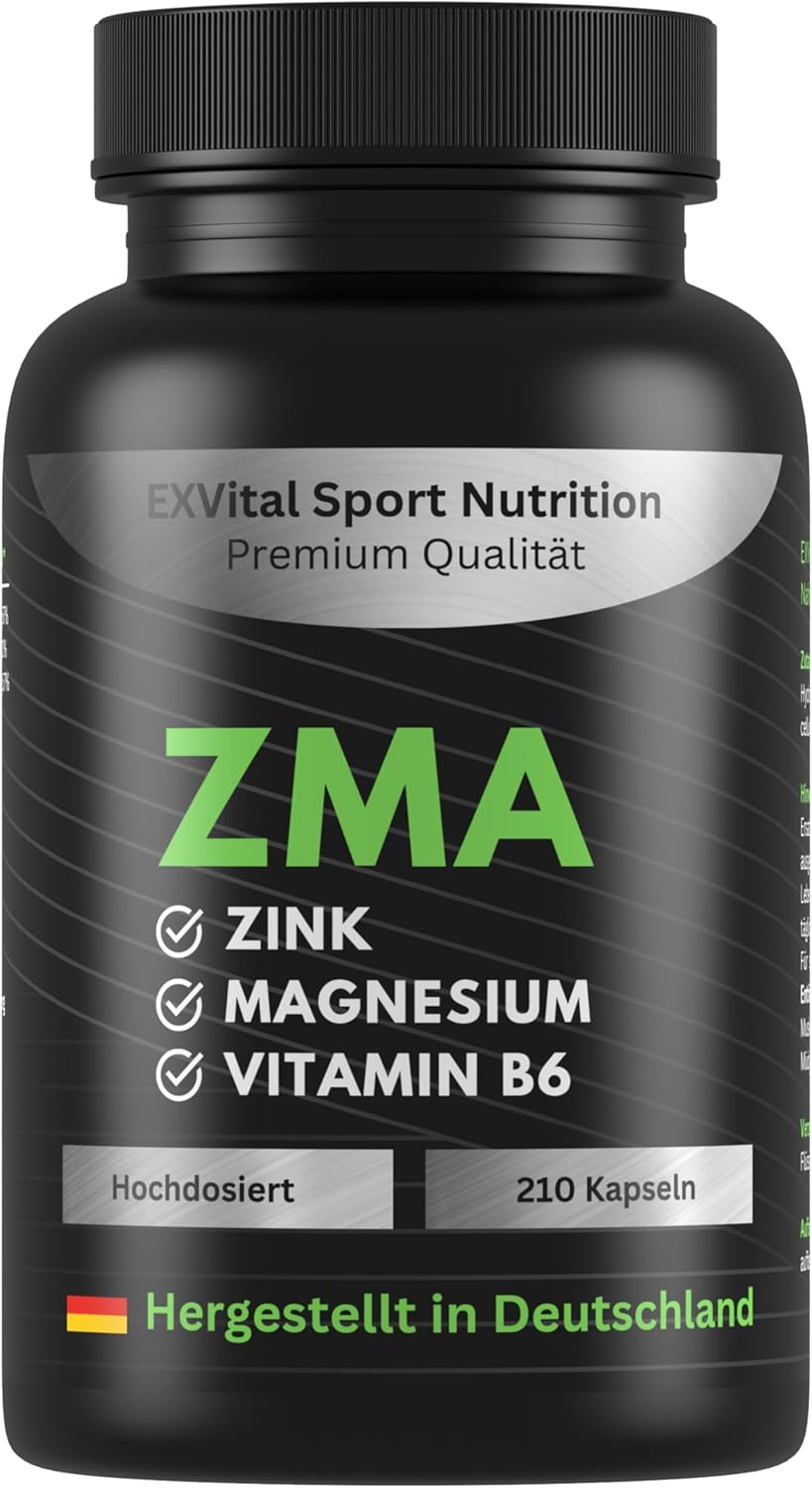 Magnesium Komplex mit B6 & Zink – ZMA Giga Caps, Magnesium, Zinc & Vitamin B6 Complex - 210 Capsules, 190 mg Magnesium per Capsule, Immune System, Electrolytes & Muscle Function, Vegan & Laboratory Tested