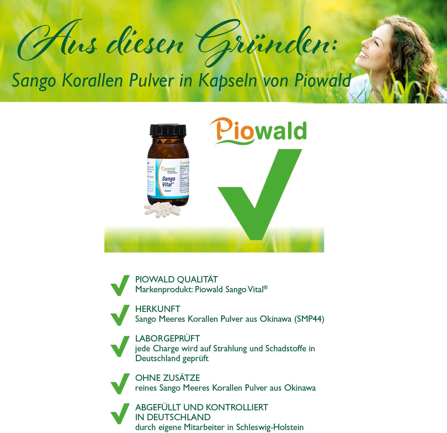 Magnesium 600 mg – Piowald Sango Vital - Sango Sea Coral - 100 Vegi Capsules with Calcium and Magnesium – Bild 2