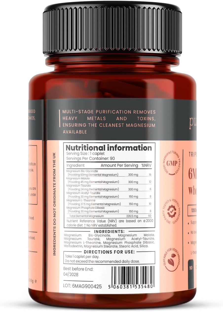 Magnesium Komplex mit B6 & Zink – Double Strength Magnesium Complex - 1350mg Per Tablet - 247mg Elementary Magnesium - 6 High Quality Magnesium Compounds for Muscles, Heart, Brain & Bones - 3 Month Supply (90 Tablets) – Bild 5