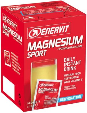Magnesium 600 mg – ENERVIT Sport Magnesium + Potassium Supplement, Magnesium Drink Powder, Dietary Supplement Electrolytes for Athletes, Dissolve in Water, 1 Bag per Day, 10 x 15 g