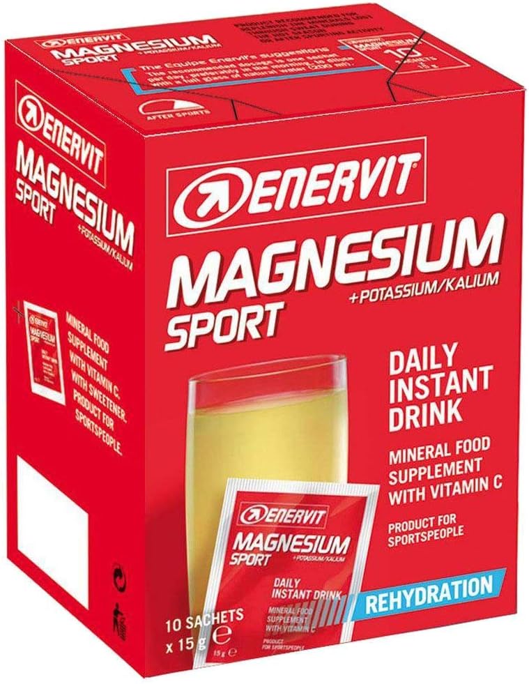 Magnesium 600 mg – ENERVIT Sport Magnesium + Potassium Supplement, Magnesium Drink Powder, Dietary Supplement Electrolytes for Athletes, Dissolve in Water, 1 Bag per Day, 10 x 15 g