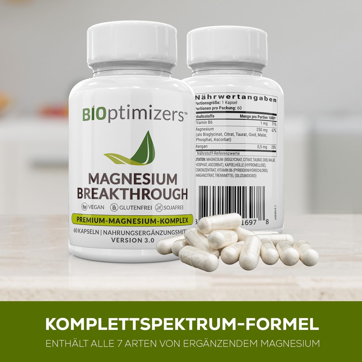 Schlaf-Magnesium mit Melatonin – Natürlich einschlafen & durchschlafen – BiOptimizers Magnesium Breakthrough 3.0 | Magnesium Types: Chelate, Citrate, Bisglycinate, Malate, Aspartate, Taurate | 60 Capsules – Bild 6