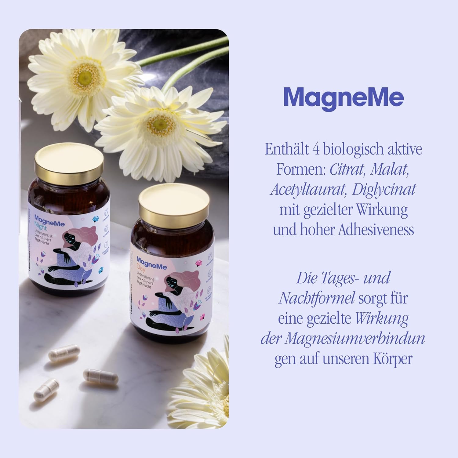 Schlaf-Magnesium mit Melatonin – Natürlich einschlafen & durchschlafen – Health Labs Care MagneMe Day and Night - Magnesium with Vitamin B6-4 Magnesium Forms: Citrate, Bisglycinate, Taurate & Malate - High Dose - Vegan - Laboratory Tested - 120 Capsules – Bild 4