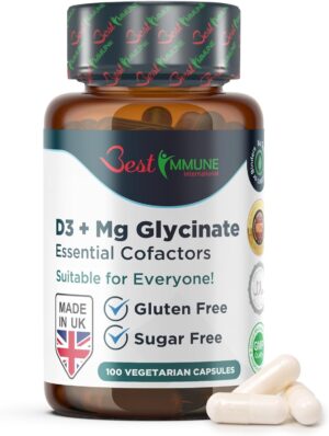 Magnesium 400 mg โ Magnesium Glycinate 400 mg + Vitamin D3 1000 IU 100 Vegetarian Capsules