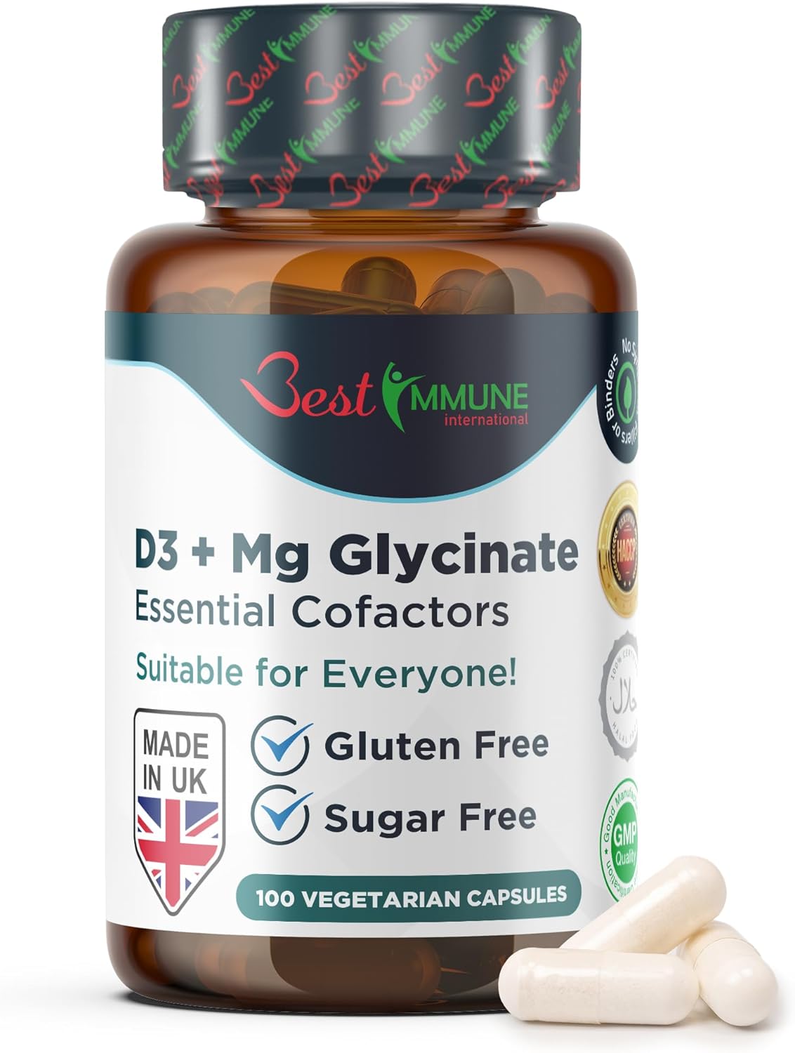 Magnesium 400 mg – Magnesium Glycinate 400 mg + Vitamin D3 1000 IU 100 Vegetarian Capsules