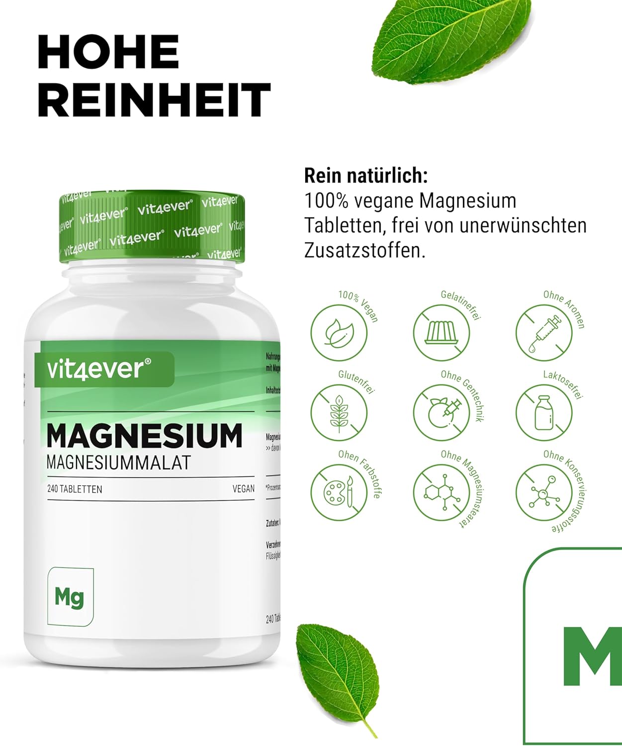 Magnesium 600 mg – Magnesium Malate - 240 Tablets with 2000 mg Magnesium Malate per Daily Serving - High Bioavailability & High Dose - No Unwanted Additives - Vegan – Bild 3