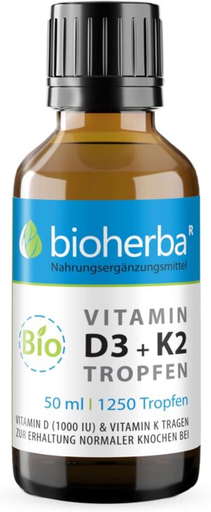 Magnesium Komplex mit B6 & Zink โ Bioherba Vitamin D3 + K2 Drops - High Dose Vegan Formula with MK-7 & MCT Oil | 1250 Drops for Daily Dietary Supplement - No Additives