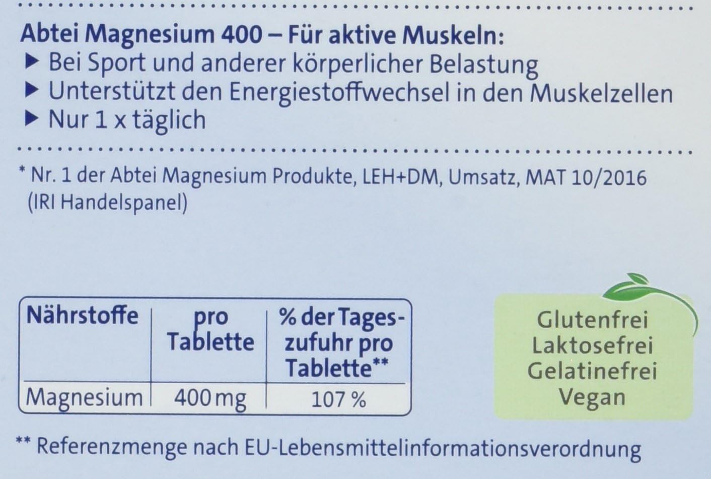 Magnesium 600 mg – Abtei Magnesium 400 – Magnesium Tablets High Dosage Tablets for Activating and Maintaining Muscle Functions Vegan – 30 Tablets – Bild 6