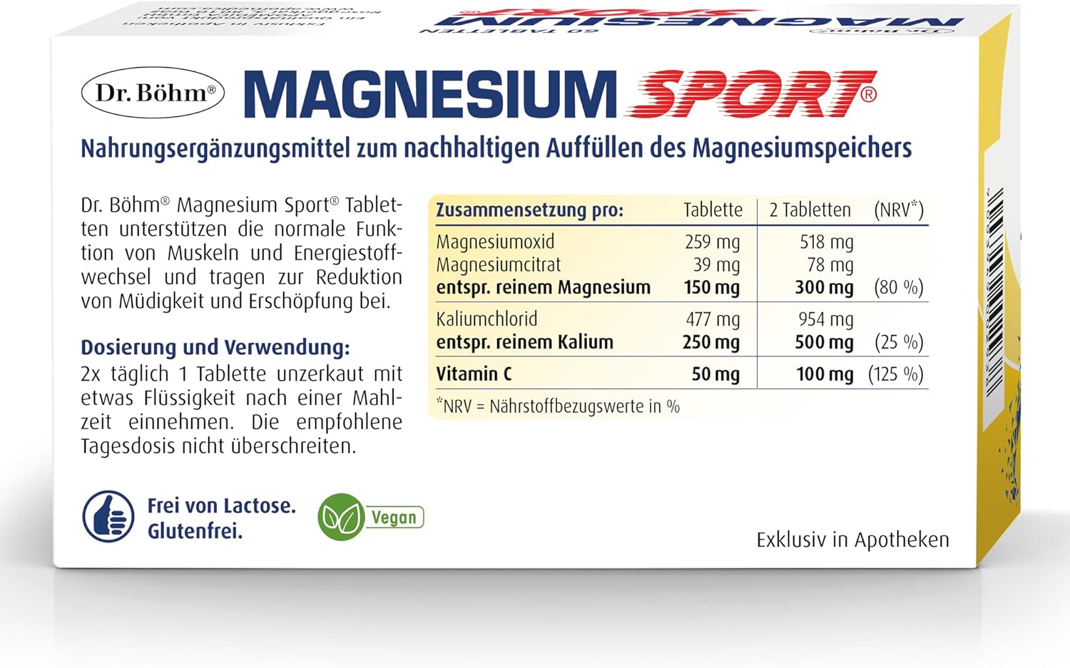 Magnesium 600 mg – Dr. Böhm Magnesium Sport Tablets: For Muscles and Energy Metabolism, with Magnesium, Potassium and Vitamin C, Ideal for Athletes, Pack of 60 – Bild 6