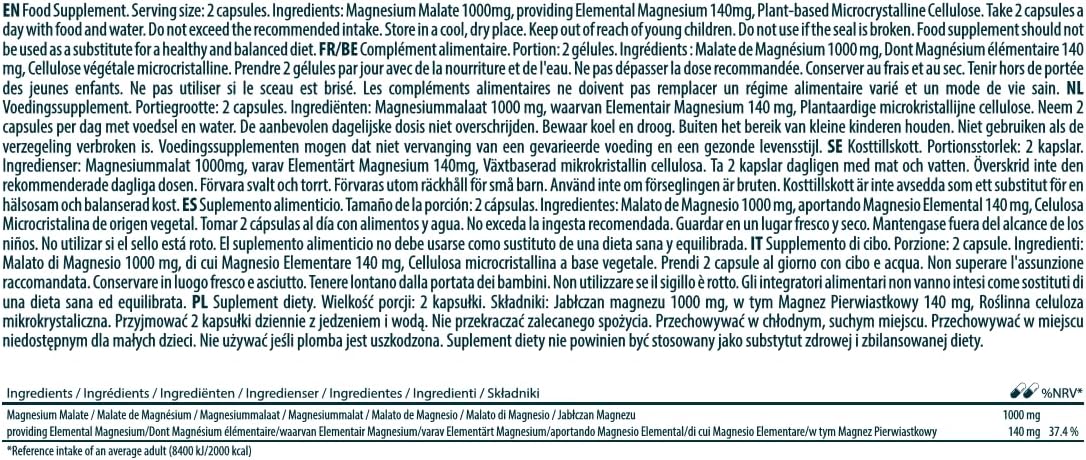 Magnesium 600 mg – Natural Magnesium Malate 500 mg 100 Vegan Capsules – Bild 9