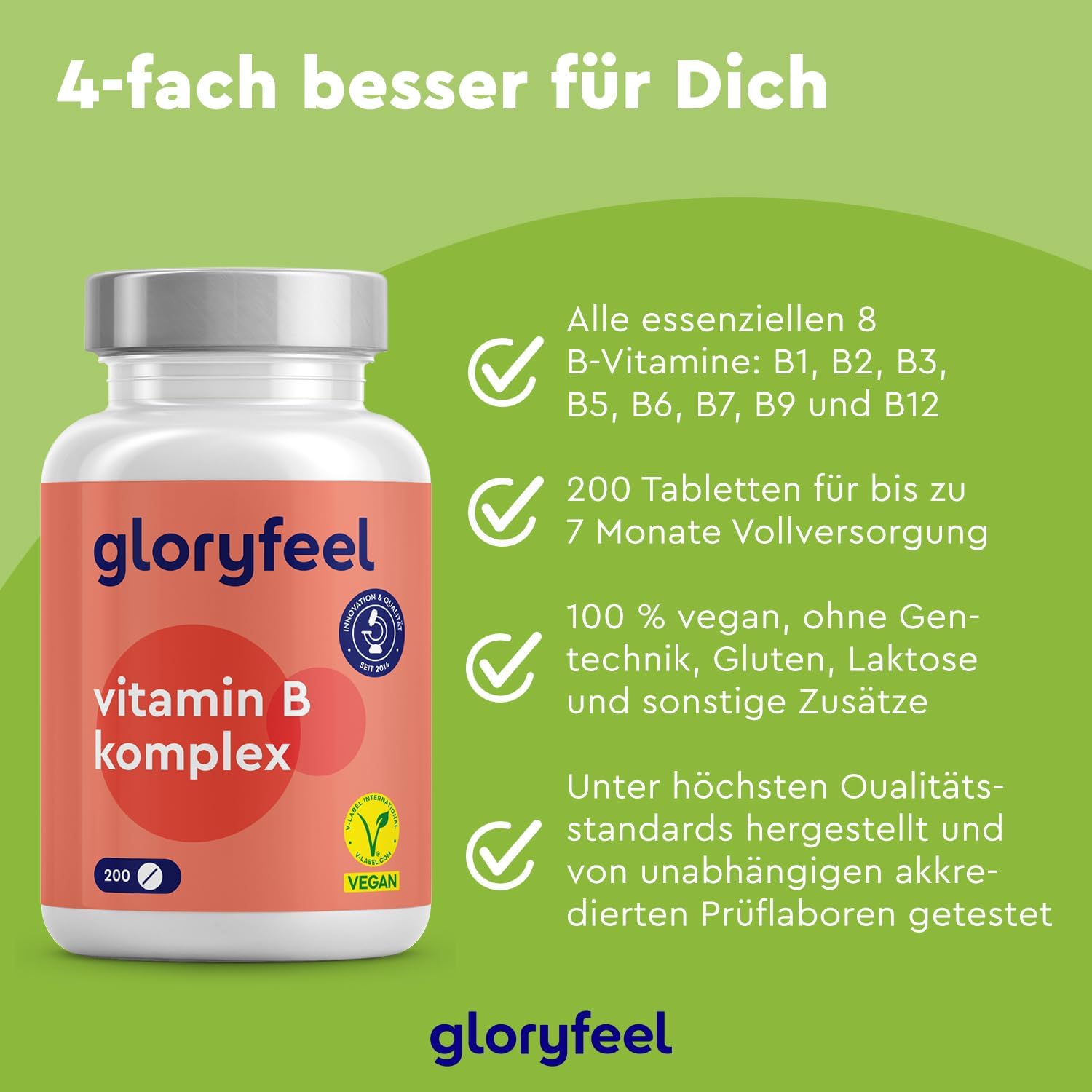 Magnesium Komplex mit B6 & Zink – High-Dose Vitamin B Complex - Winner of the Vitamin B category in a product comparison test run by vergleich1.de in 2019, 200 Tablets - All 8 B Vitamins: B1, B2, B3, B5, B6, B7 (Biotin), B9 (Folic Acid), B12 - Laboratory-tested, No unwanted additives, Made in Germany – Bild 2
