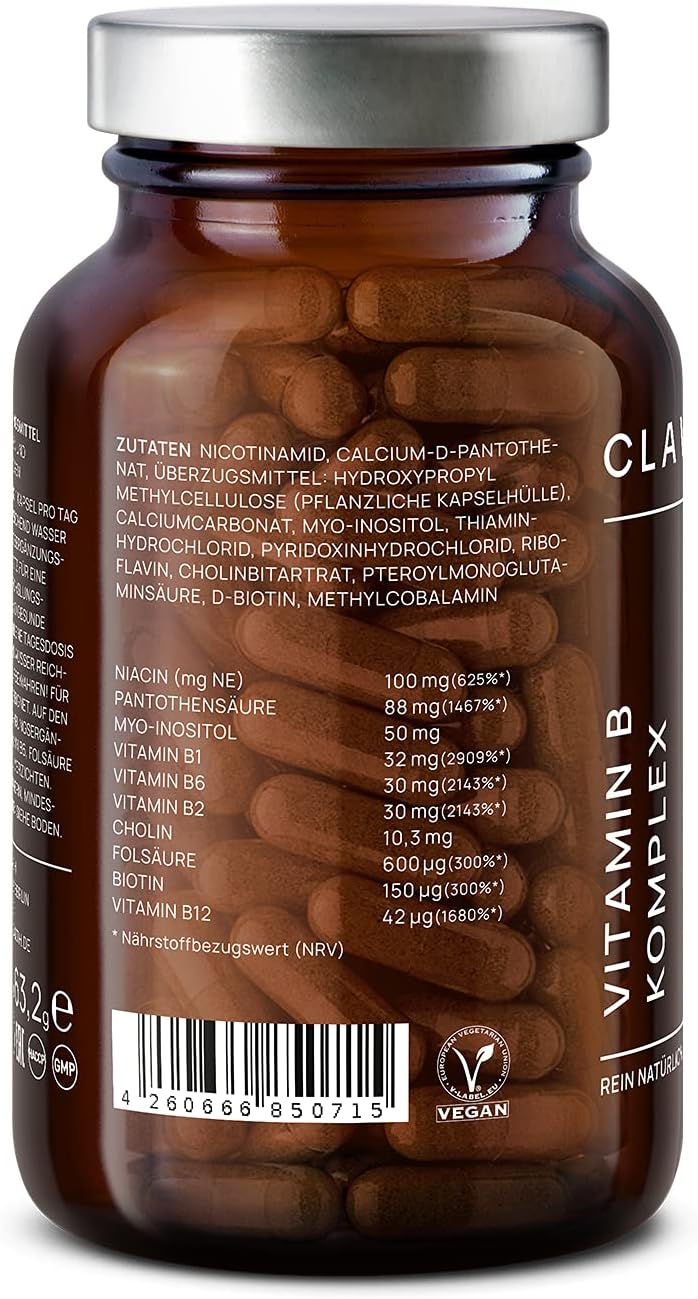Magnesium Komplex mit B6 & Zink – Vitamin B Complex High Dose Vegan - All Eight B Vitamins & Co-Factors - 120 Capsules (4 Months) - Vit B1, B2, B3, B5, B6, B12 Methylcobalamine, Biotin & Folic Acid, Myo-Inositol, Choline - B. ioactive – Bild 9
