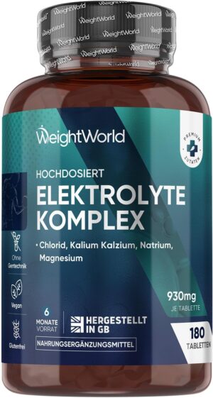Magnesium Komplex mit B6 & Zink – Electrolyte Tablets - 900 mg per Tablet - with Magnesium, Calcium, Potassium, Sodium & Chloride - Pack of 180 - Electrolyte Tablets Complex - Vegan & Gluten Free - GMO Free - From WeightWorld
