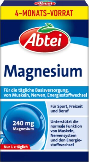 Magnesium 600 mg โ Abtei Magnesium - Basic Supply for Everyday Use - For Muscles and Nerves - Gluten Free, Lactose Free - Supply Pack - 120 Capsules for 4 Months