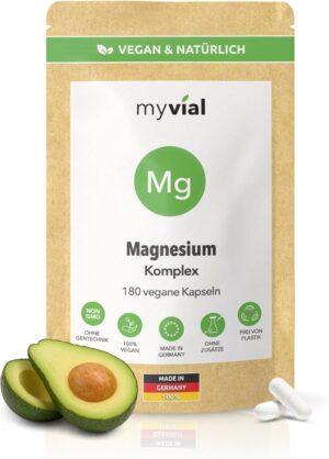 Magnesium Komplex mit B6 & Zink – Magnesium Complex 180 Capsules - with Dicitrate, Bisglycinate, Malate, Threonate & Taurinate - 241 mg Magnesium Daily - Vegan & No Additives - Produced in Germany