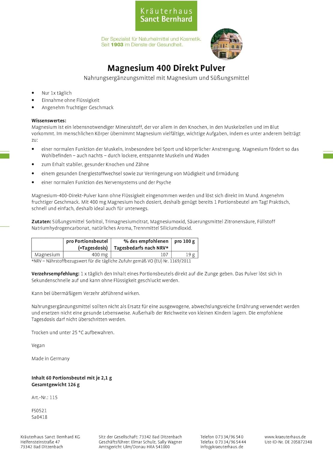 Magnesium 400 mg – Magnesium 400 Direct Powder – Bild 2