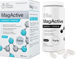 Magnesium Komplex mit B6 & Zink โ Magnesium Complex High Dose - 4 Organic Magnesium Forms with Vitamin B6 - High Bioavailability - Supports Nerve and Muscle Function - Vegan, No Additives - MagActive (90 Capsules)