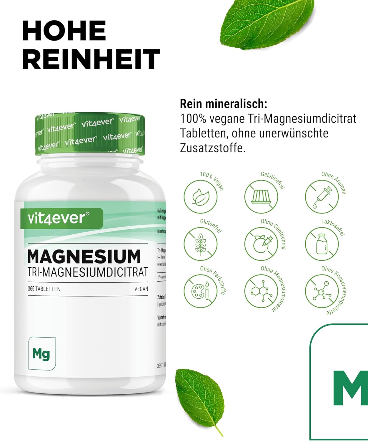 Magnesium 250 mg – Magnesium Citrate - 365 Tablets - 2250 mg of which 360 mg Elementary Magnesium per Daily Serving - 100% Tri-Magnesium Dicitrate without Additives - High Dose - Vegan – Bild 3