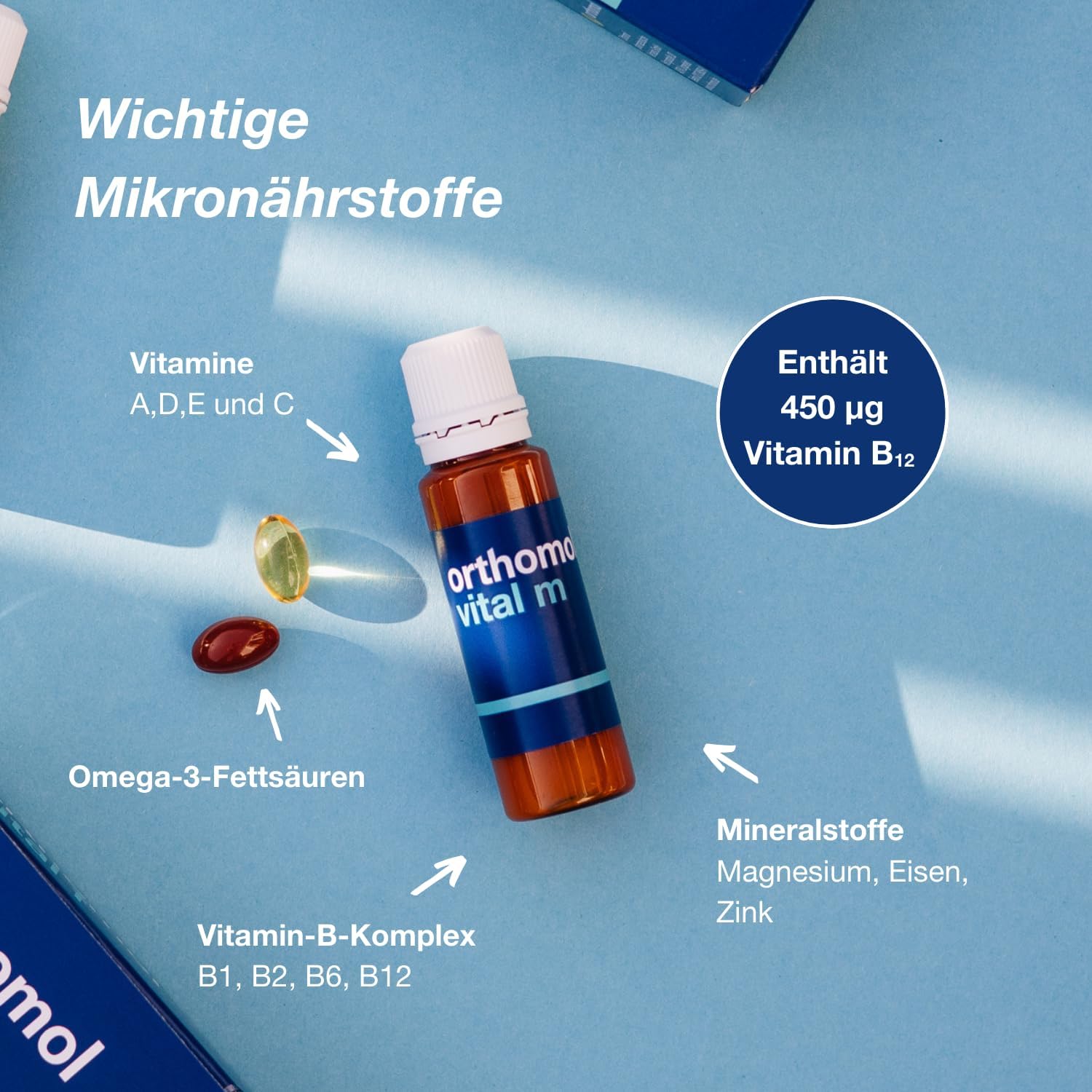 Magnesium Komplex mit B6 & Zink – Orthomol Vital M Bottle/Capsules 7 Day Servings – Bild 4