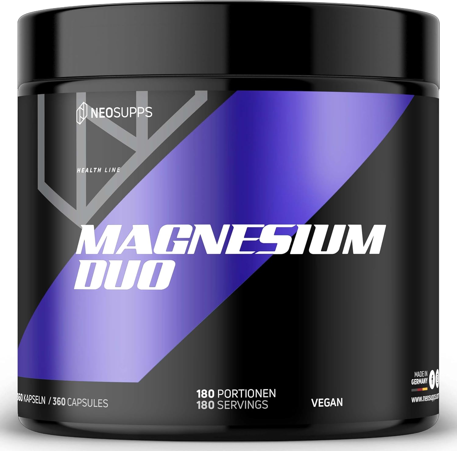 Magnesium Komplex mit B6 & Zink – NEOSUPPS Magnesium Duo Capsules I High Dose Dietary Supplement I Optimal Bioavailability I Muscle Contraction & Energy Metabolism I Vegan