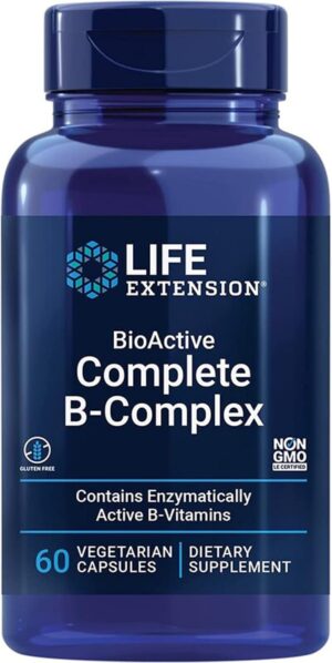 Magnesium Komplex mit B6 & Zink – Life Extension BioActive Complete B Complex (Complete Vitamin B Complex), 60 Vegan Capsules, Laboratory Tested, Vegetarian, Gluten Free, Soy Free, No GMO Engineering