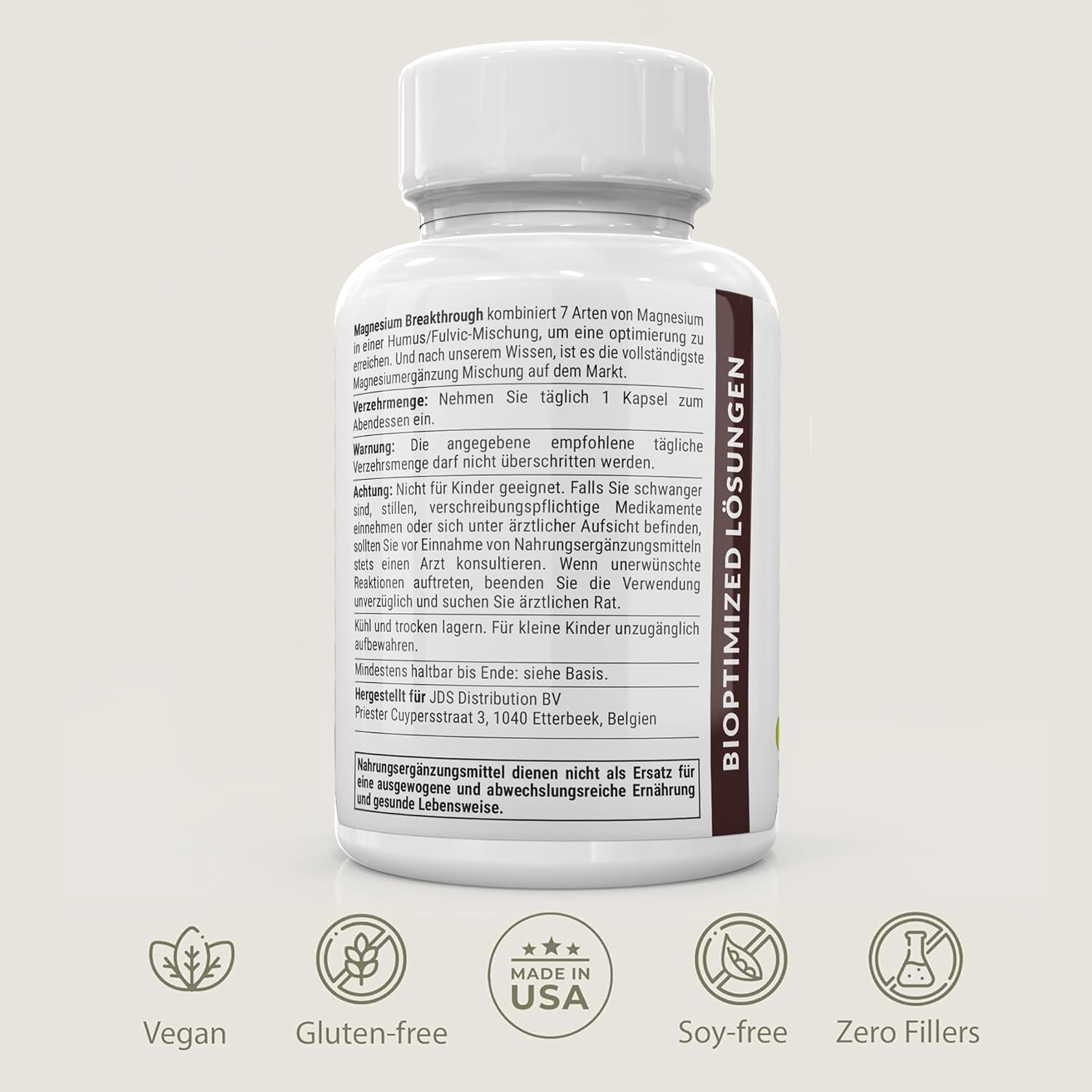 Schlaf-Magnesium mit Melatonin – Natürlich einschlafen & durchschlafen – BiOptimizers Magnesium Breakthrough 4.0 7-in-1 Complex 60 Vegan Capsules - Highly Effective Magnesium Glycinate, Malate, Taurate and Citrate - Magnesium Preparations for Sleep, Against Anxiety – Bild 9