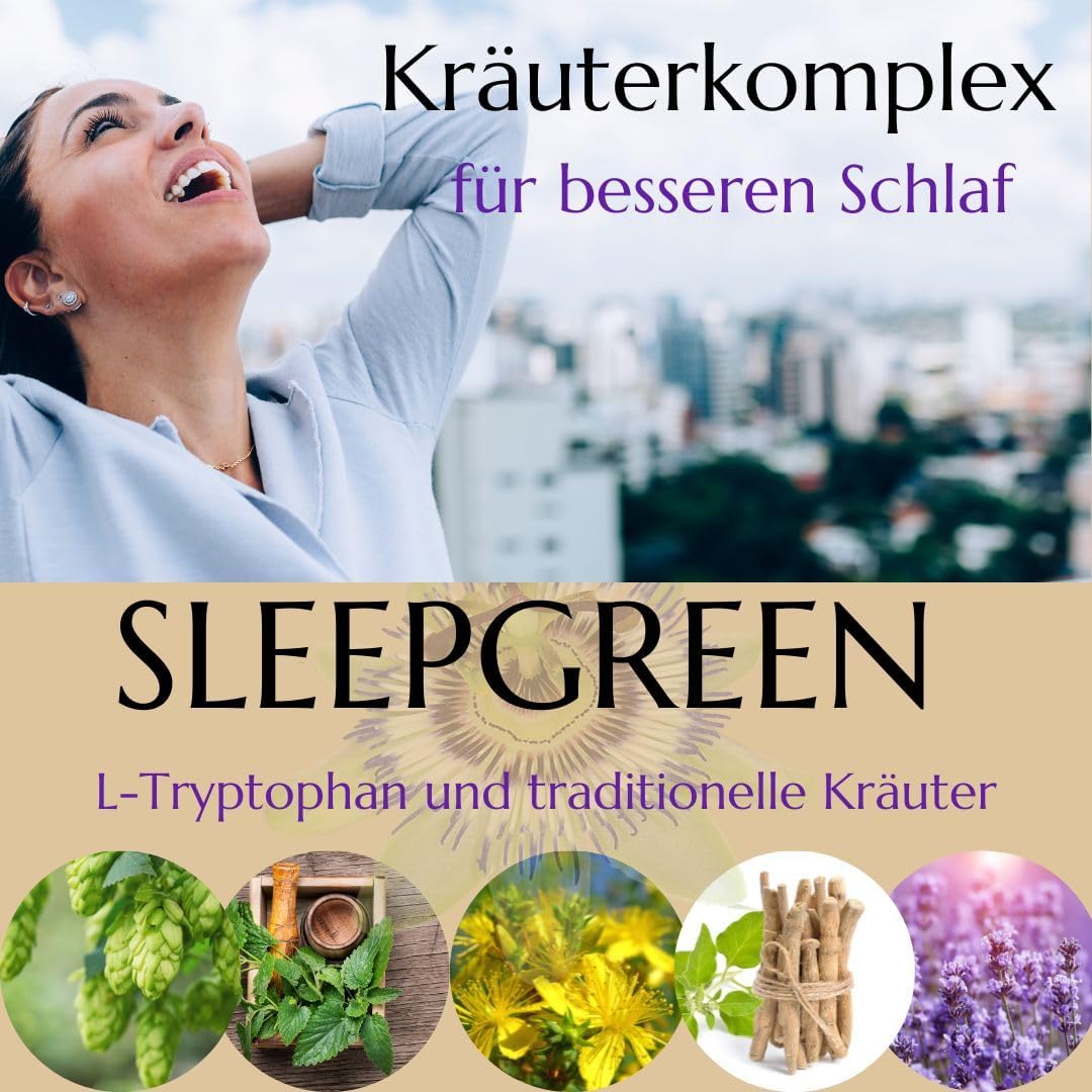 Schlaf-Magnesium mit Melatonin – Natürlich einschlafen & durchschlafen – Green idea - SLEEPGREEN Sleeping Tablets Better Sleep - Ashwagandha, St. John's Wort, L-Tryptophan, Valerian, Hops - No Melatonin - Sedative Human - Sleep Aid Adult 90 Kaps – Bild 3