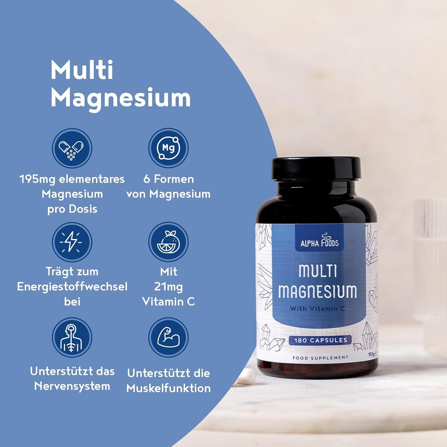 Magnesium 400 mg – Multi Magnesium 2140 mg | 180 Capsules | 195 mg Elementary Magnesium per Daily Dose | with 6 High-Quality Forms such as Citrate, Bisglycinate, Malate & Ascorbate | Optimal Bioavailability | Vegan | – Bild 3