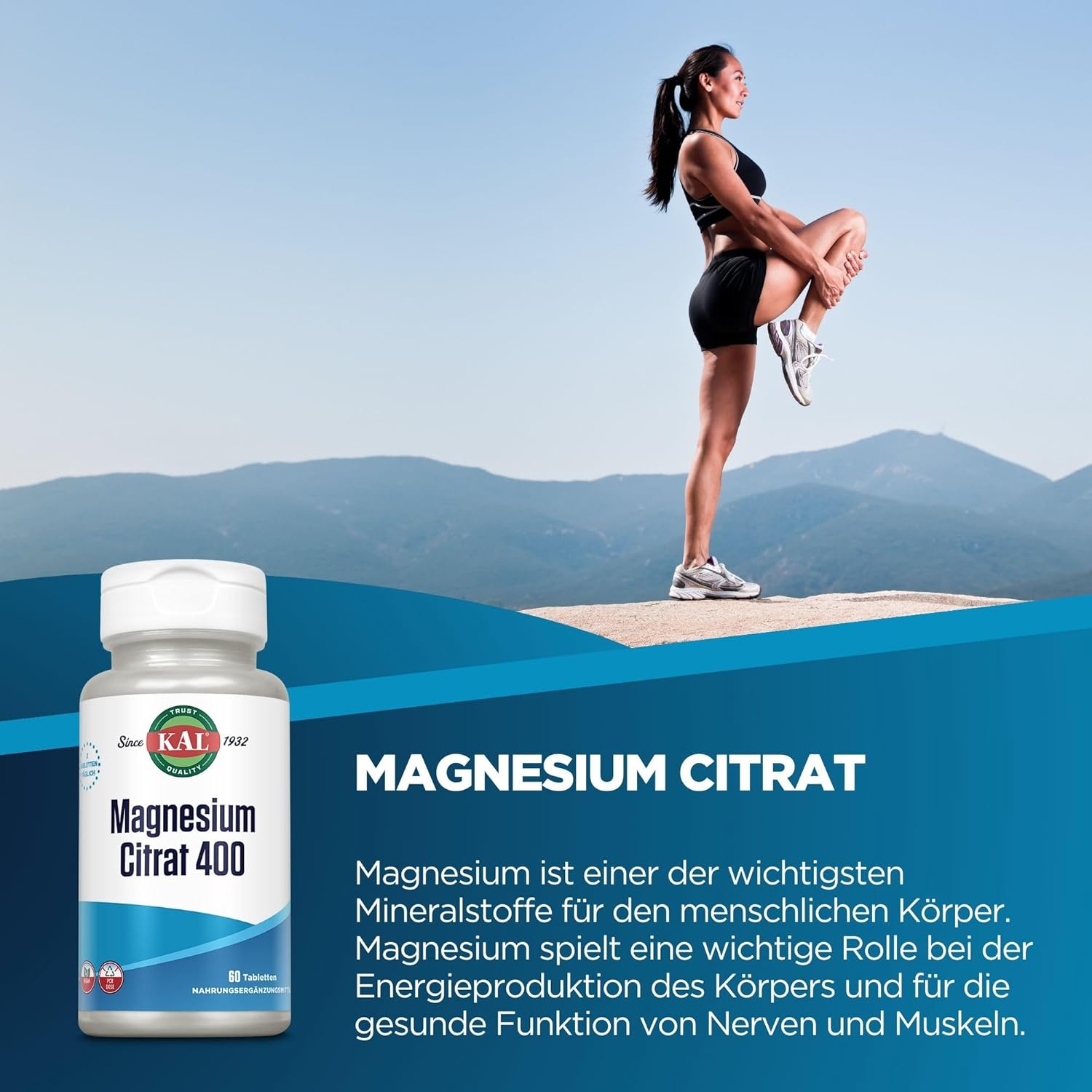 Magnesium 400 mg – KAL Magnesium Citrate 400 mg 60 Tablets Vegan Laboratory Tested Dietary Supplement with Magnesium Energy Production of the Body Healthy Function of Nerves and Muscles 13455 White 7.5 kg (Pack of 1) – Bild 2