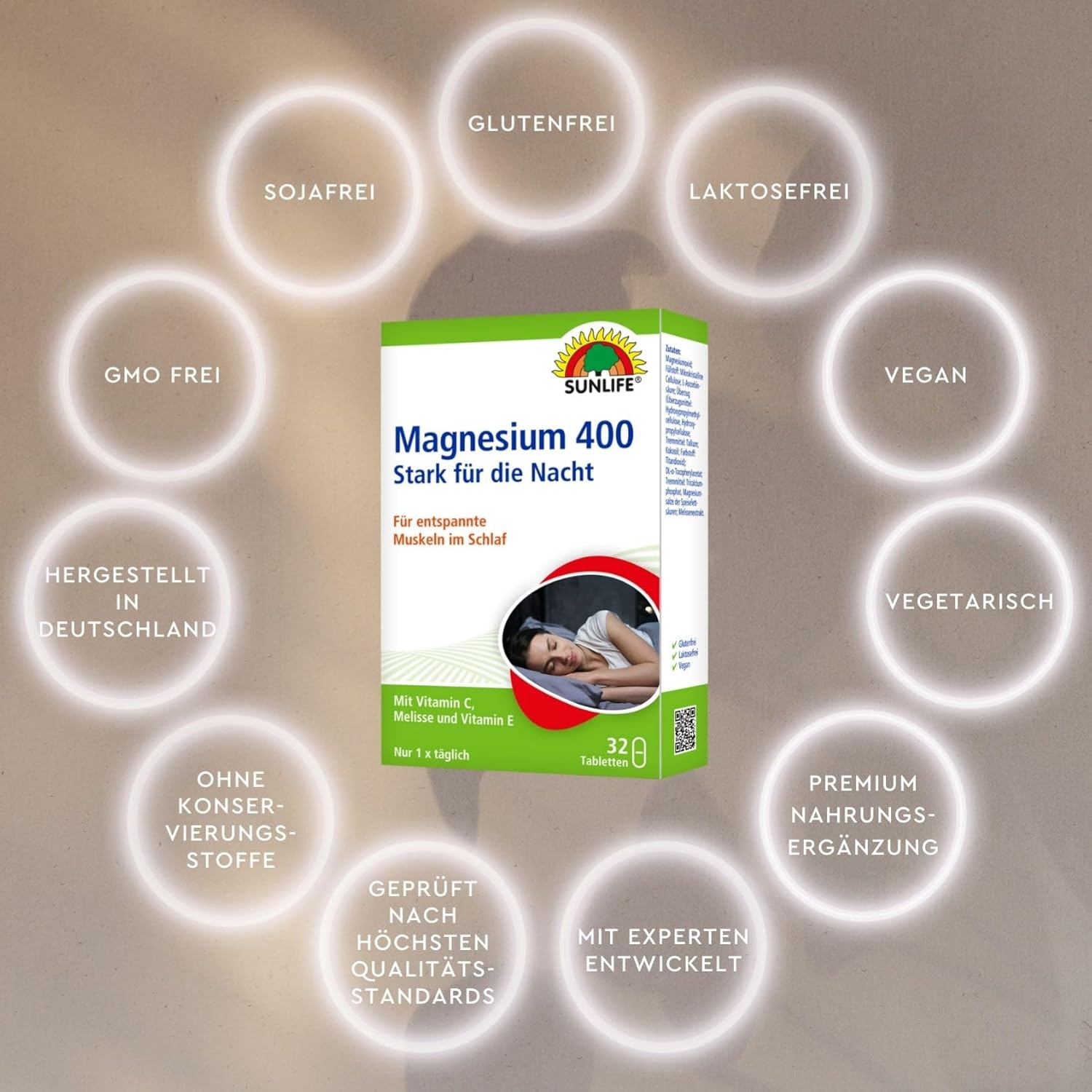 Magnesium 400 mg – SUNLIFE Magnesium 400 Strong for the Night - 1 x 32 Pieces - Magnesium Tablets with Vitamin C, Melissa & Vitamin E - Magnesium 400 mg for Nerves & Muscles - Magnesium High Dose for Sleep – Bild 5