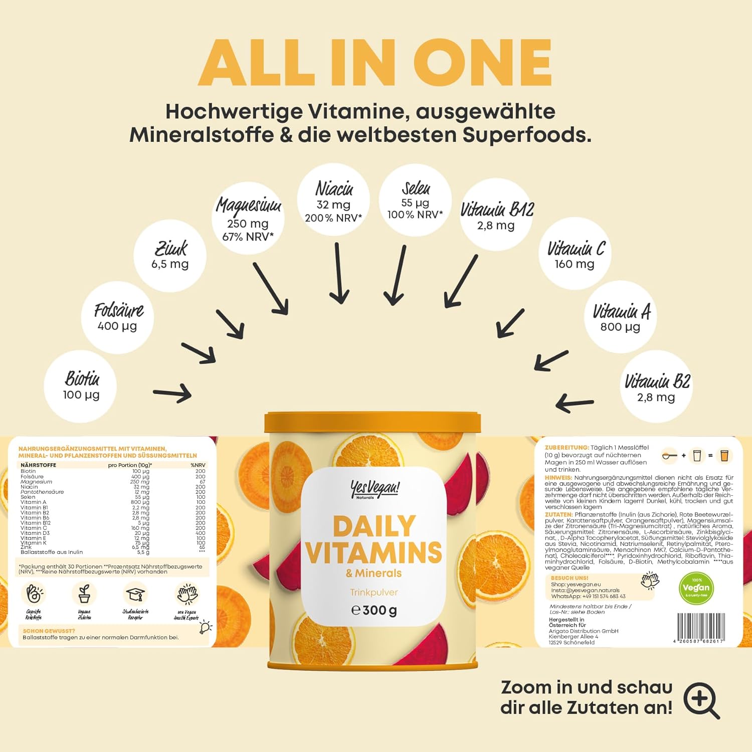 Magnesium Komplex mit B6 & Zink – Daily Vitamins Drinking Powder Including Shaker (30 Servings - Tropical Flavor) Multivitamin Powder with Vitamin A, C, D3, E, K2, B1, B2, B5, B6, B12, Mag, Zn - Alternative to Lavita Juice & La Vital – Bild 2