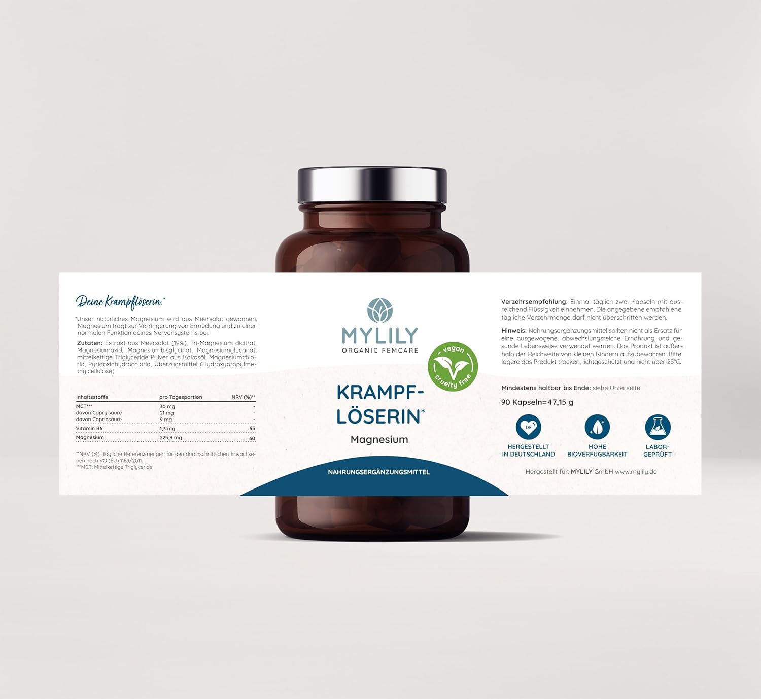 Magnesium 600 mg – MYLILY® Anasis Solvent, Magnesium Complex, Magnesium Capsules, Vegan, 90 Magnesium Complex Capsules, High Bioavailability, Covers Daily Requirements – Bild 4