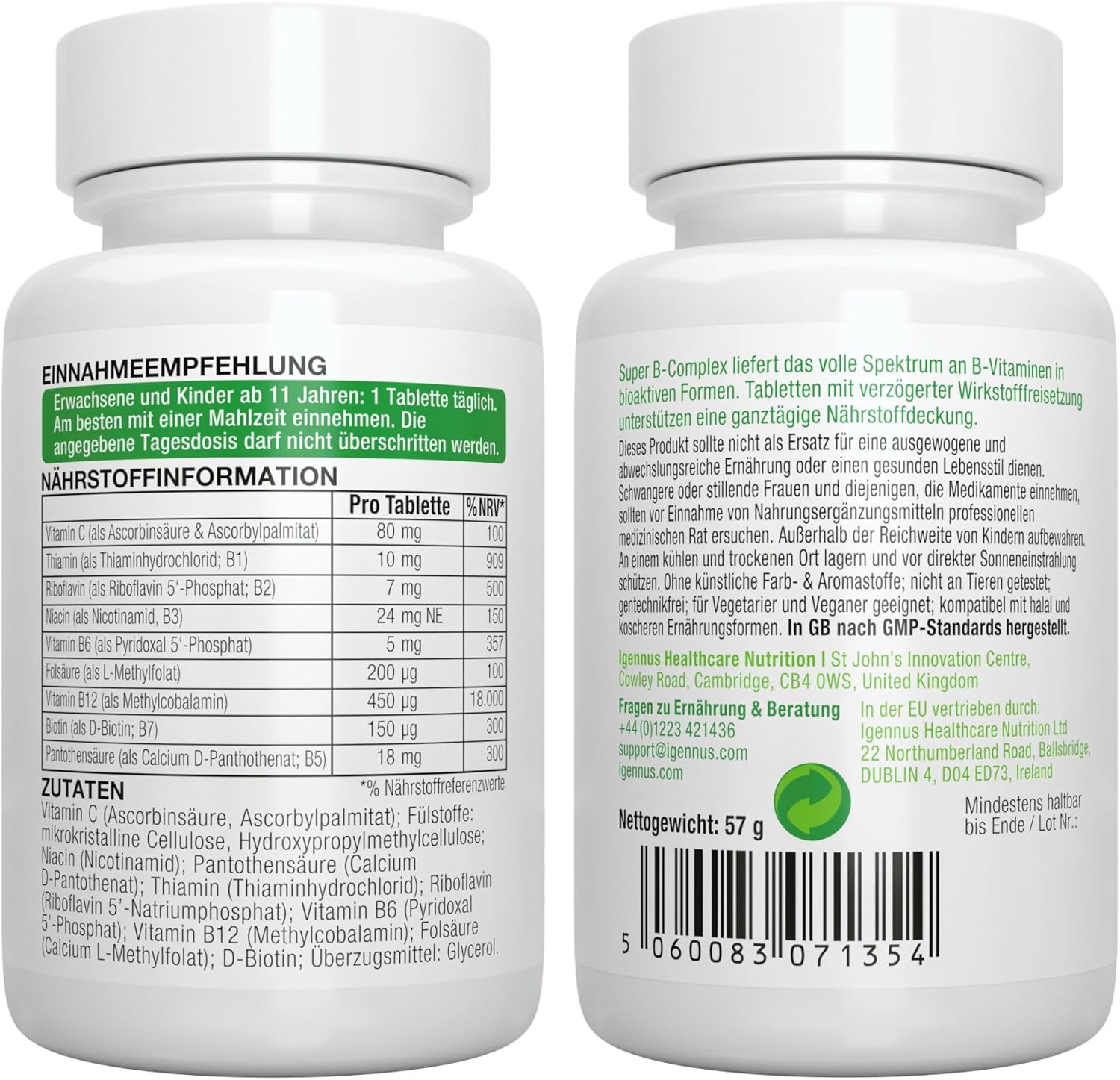 Magnesium Komplex mit B6 & Zink – Igennus Super B Complex - Methylated B-Vitamin Complex, 180 Tablets, Clean Label with Methylcobalamin, Methylfolate Plus Vitamin C, High Dose, Vegan – Bild 5