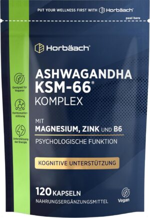 Magnesium Komplex mit B6 & Zink – Magnesium & KSM-66 Ashwagandha Complex 120 Vegan Capsules