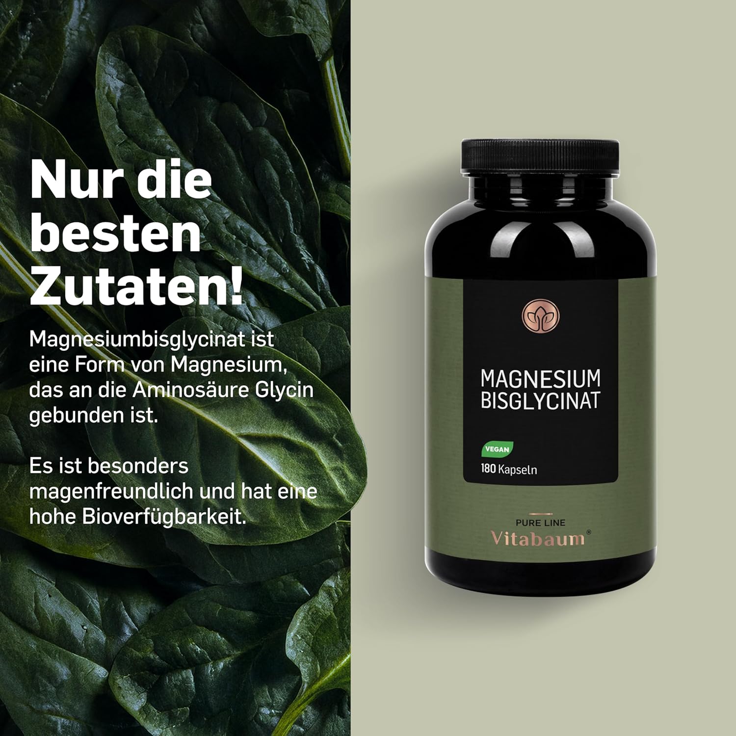 Magnesium 400 mg – Vitabaum Magnesium Bisglycinate - 320 mg Elementary Magnesium per Day - High Dose & Chelated - 180 Capsules - 3 Month Supply - Vegan, Gluten Free, Lactose Free – Bild 3