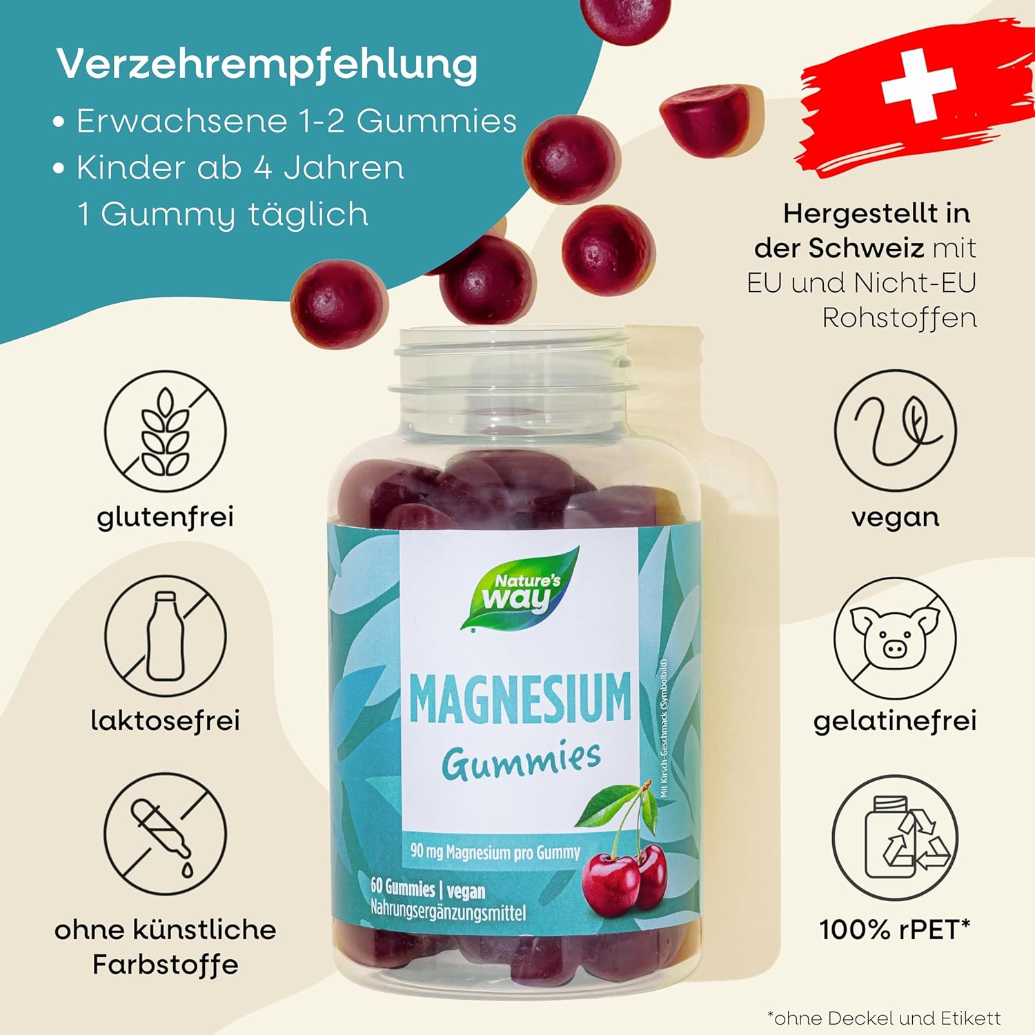 Magnesium Komplex mit B6 & Zink – Magnesium Gummies High Dose - 180 mg Magnesium for Children and Adults Made of Magnesium Citrate for Muscles and Nerves - Laboratory Tested Vegan Alternative to Capsules & Tablets - Pack of 60 High – Bild 5