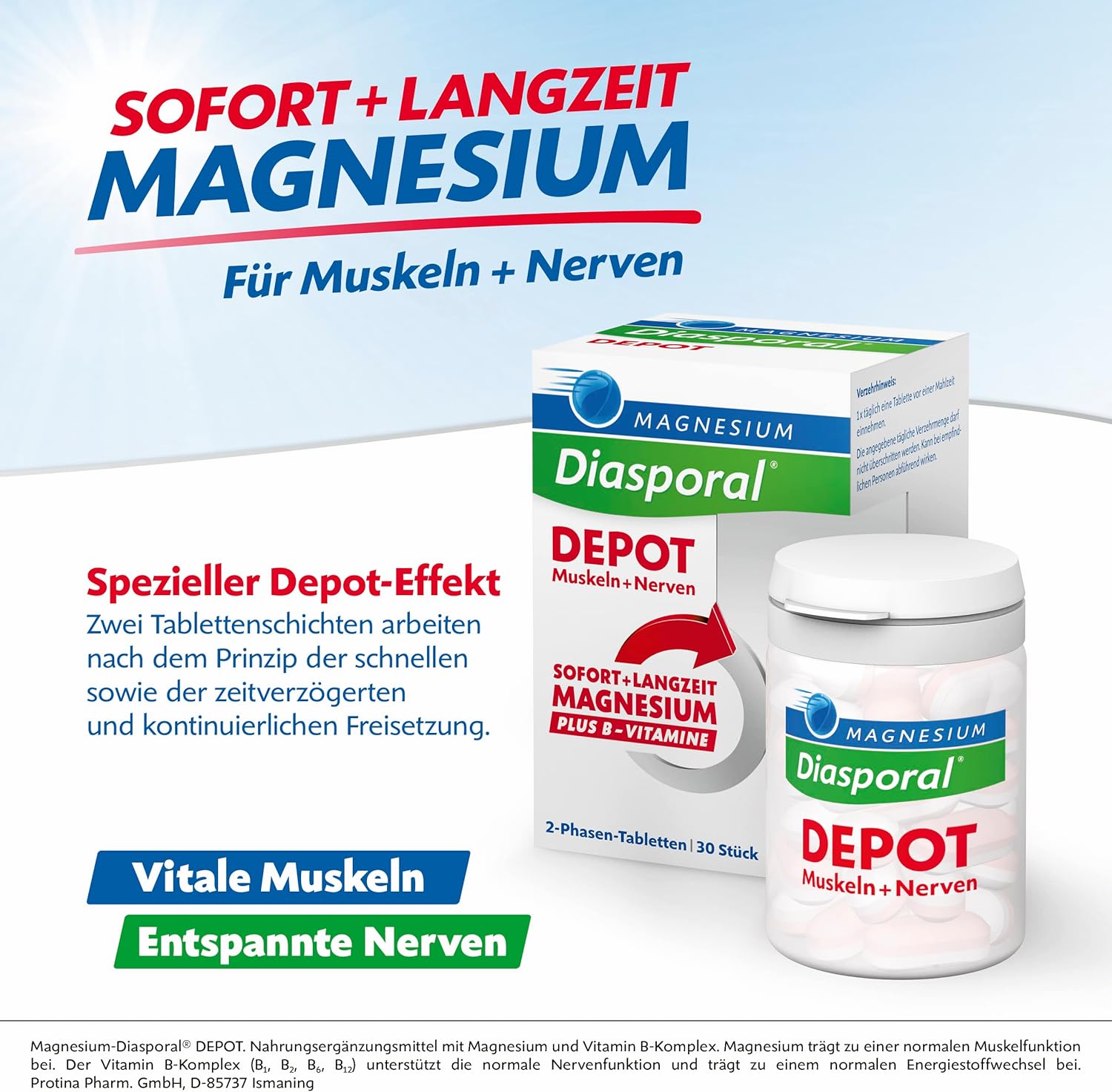 Magnesium Komplex mit B6 & Zink – MAGNESIUM-DIASPORAL® Pro Depot Muscles and Nerves, 300 mg Magnesium & Vitamin B Complex, 2-Phase Depot for Instant and Long-Term Release, Vegan, Gluten-Free & Lactose Free, 30 Tablets – Bild 6