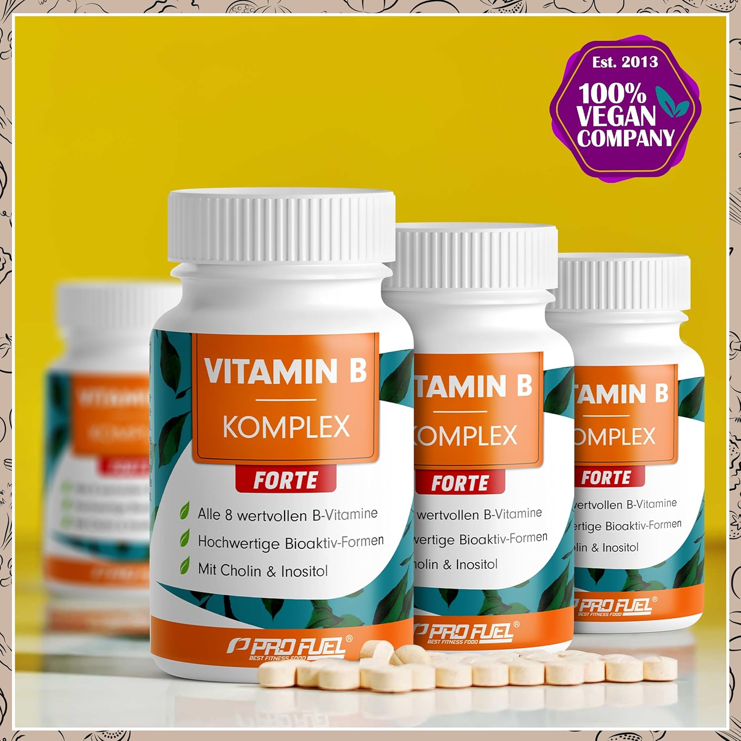 Magnesium Komplex mit B6 & Zink – Vitamin B Complex High Dose - 180 Tablets - All 8 B Vitamins (B1, B2, B3, B5, B6, B7, B9, B12) with Active Forms such as Quatrefolic®, Co-Factors Choline and Myo-Inositol, Laboratory Tested, Vegan – Bild 4