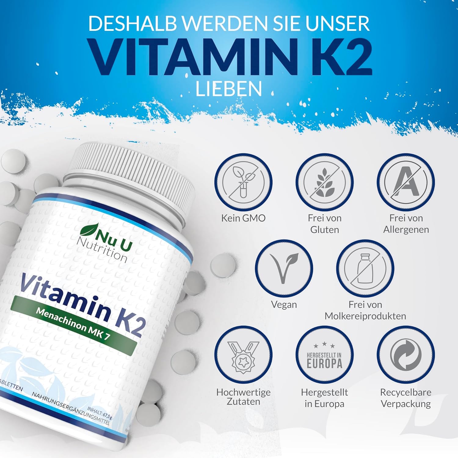 Magnesium Komplex mit B6 & Zink – Vitamin K2 MK7 200 mcg – 365 Vegetarian and Vegan Tablets Year Supply of Vitamin K2 Menac Hinon Nu U Mk7 Nutrition – Bild 6