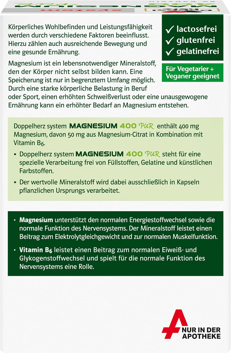 Magnesium 400 mg – Doppelherz System Magnesium 400 PUR – Magnesium Supports the Normal Function of Muscles – Vegan – Citrate Quality – 60 Capsules – Bild 5