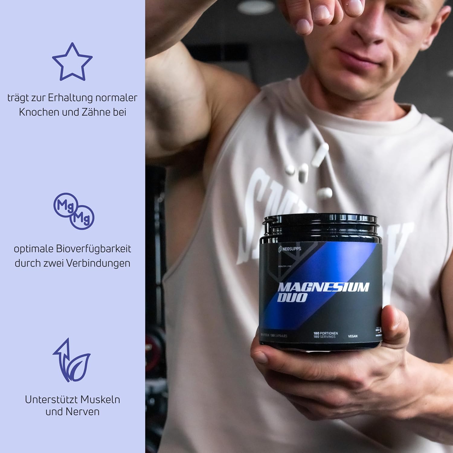 Magnesium Komplex mit B6 & Zink – NEOSUPPS Magnesium Duo Capsules I High Dose Dietary Supplement I Optimal Bioavailability I Muscle Contraction & Energy Metabolism I Vegan – Bild 2