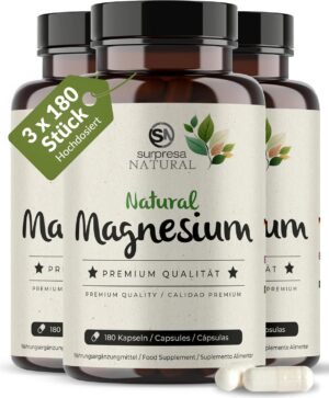 Magnesium 600 mg โ Magnesium Capsules High Dose I 3 x 180 Capsules I 700 mg Hydroxide from Sea Water I 224 mg Elementary Magnesium per Capsule I Dietary Supplement Vegan & Laboratory Tested