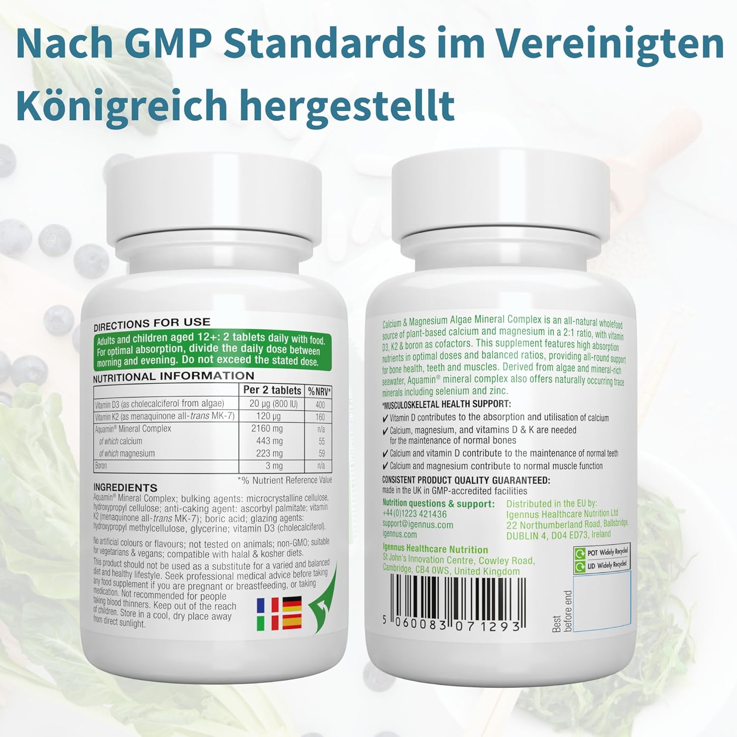 Magnesium Komplex mit B6 & Zink – Igennus Calcium Magnesium Complex with Vitamin D3, K2 and Boron as Co-Factors, High Dose, Algae Mineral Complex, Vegan, 60 Tablets – Bild 7