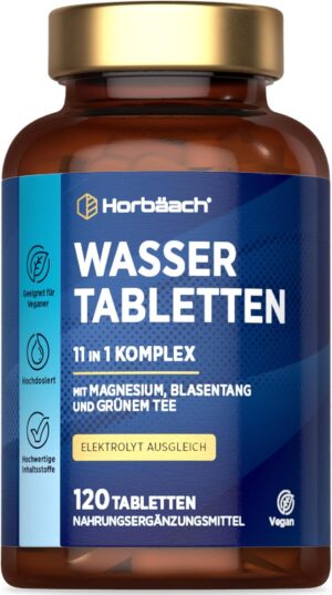 Magnesium Komplex mit B6 & Zink โ Horbaach Water Tablets 4,545 mg | 11 in 1 Complex with Magnesium, Vitamin C, Calcium, Potassium & More! | 120 Vegan Tablets