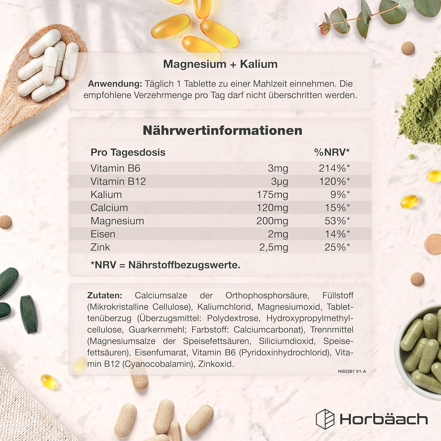 Magnesium Komplex mit B6 & Zink – Horbaach Magnesium Potassium Complex with Calcium Zinc, 6 Months Supply, 180 Vegan Tablets, High Dose, Base Powder Tablets – Bild 3
